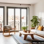 Home 22 미니멀리즘 경제학을 통한 부의 재분배 - A cozy minimalist living room in a modern Spanish apartment, featuring simple, high-quality furnitur...