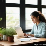 Home 21 미니멀리즘 경제학과 자원 관리 - A cozy home office scene featuring a young Hispanic adult woman thoughtfully reviewing her monthly b...