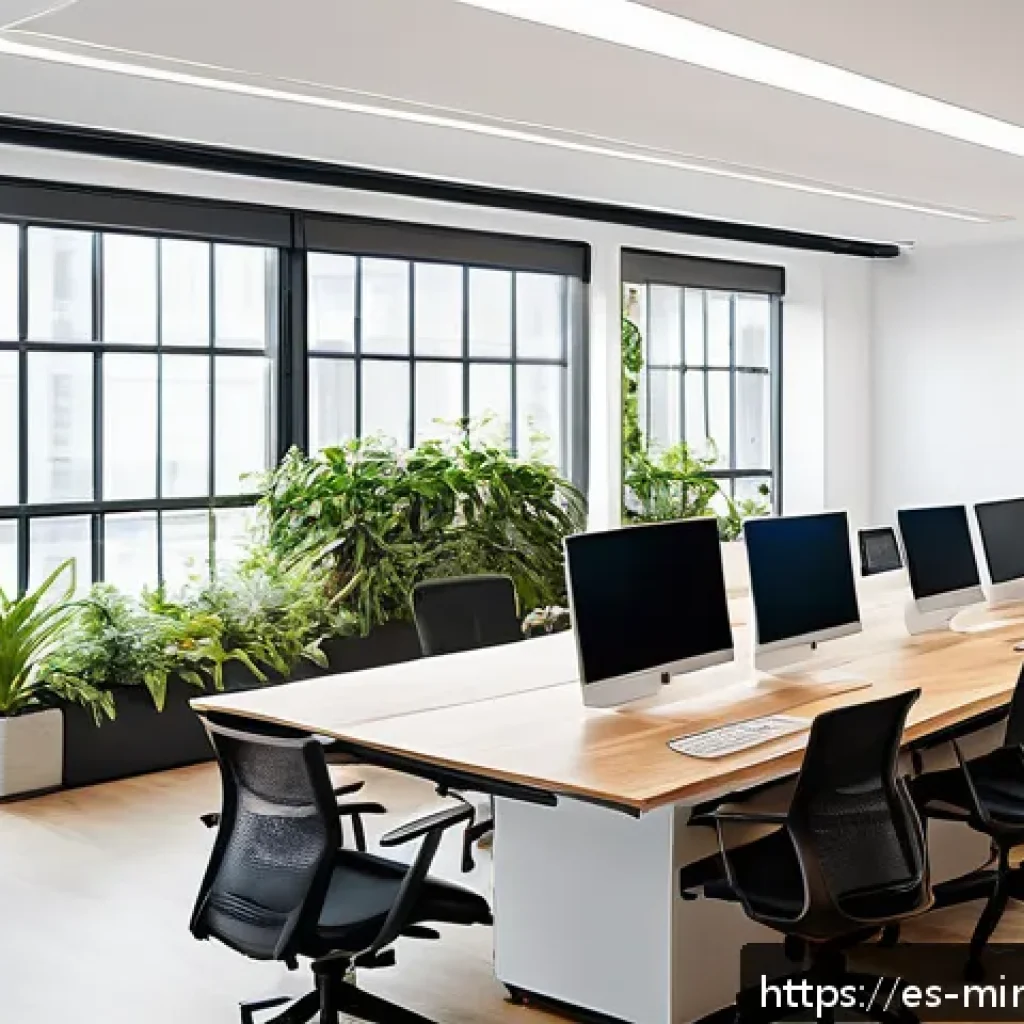 미니멀리즘 경제학의 사례 성공적인 기업들 - A modern corporate office environment showcasing a diverse team of Hispanic professionals collaborat...