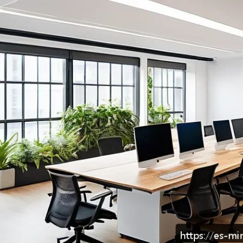 Home 32 미니멀리즘 경제학의 사례 성공적인 기업들 - A modern corporate office environment showcasing a diverse team of Hispanic professionals collaborat...